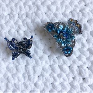 Blue Crystal Rhinestones Hair Clips
